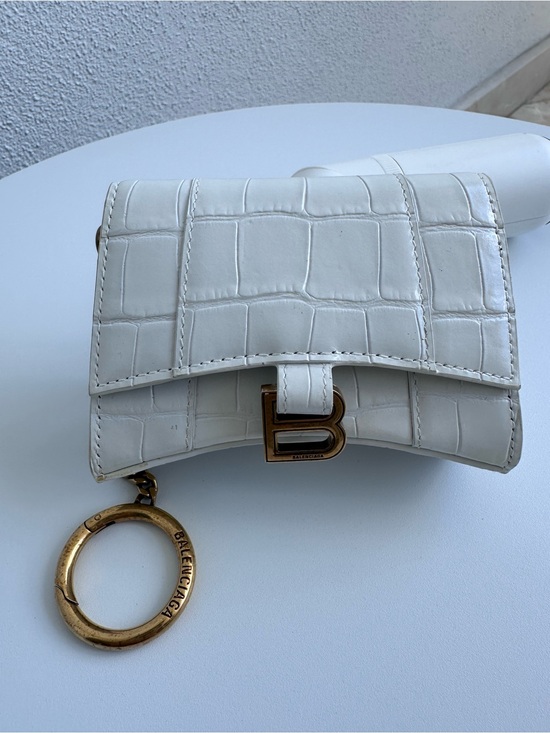 Balenciaga Handbags - Balenciaga White Croc-Embossed Mini Wallet with Gold 'B' Charm and Keyring.
